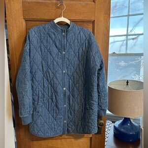 Blank NYC Denim Quilted Jacket with Snap Buttons with Heart on the Back